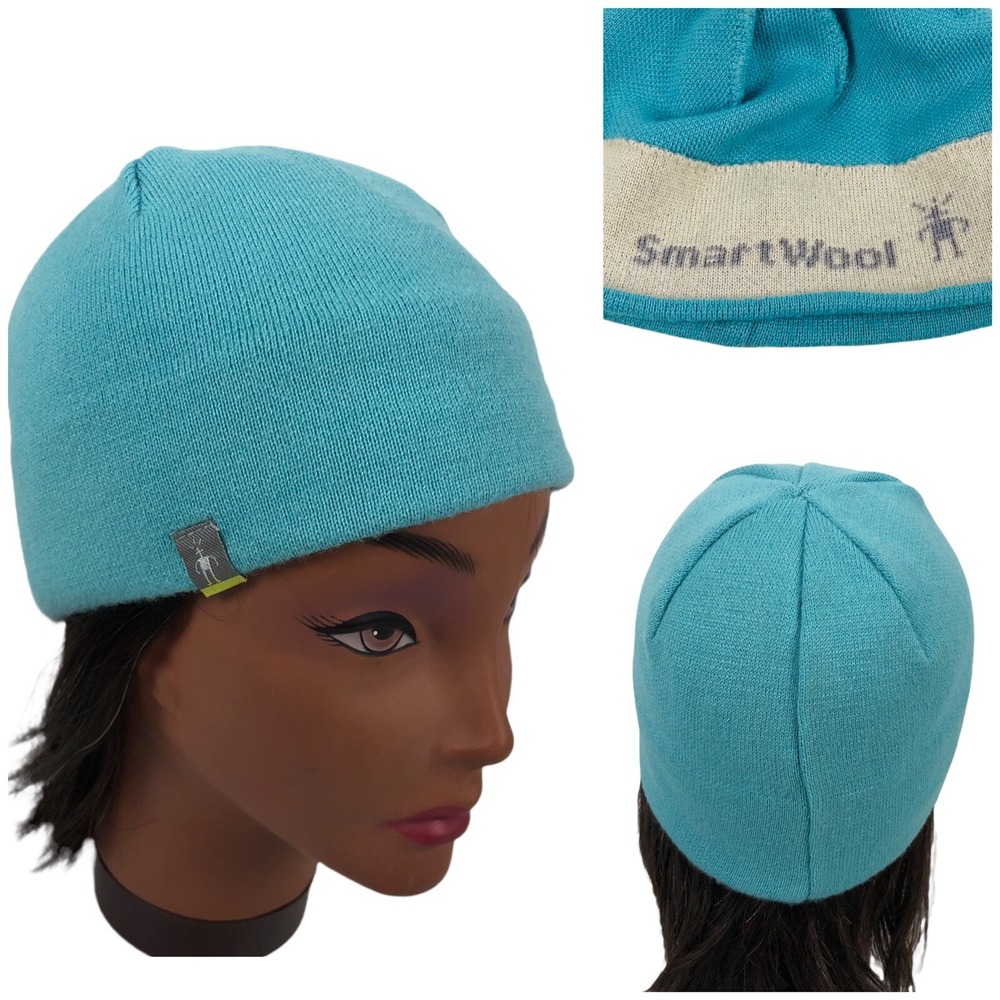 SMARTWOOL Womens Merino Wool Blend Beanie Hat Blue Made In Canada Unisex